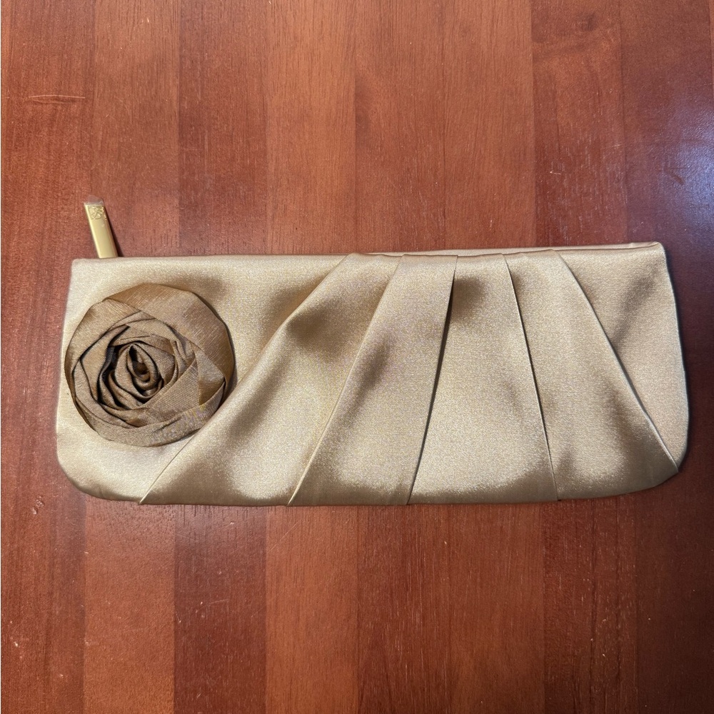 Elegant Gold Clutch with Floral Accent
